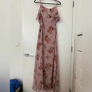 Mauve Floral Ruffle Off Shoulder Dress